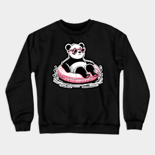 Pool Party Panda in Sunglasses on a Pink Float Funny Pool Panda Crewneck Sweatshirt